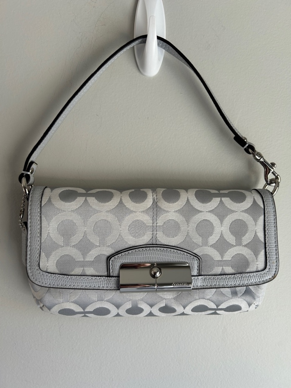 Coach Signature Jacquard Wristlet Clutch in Grey & Silver